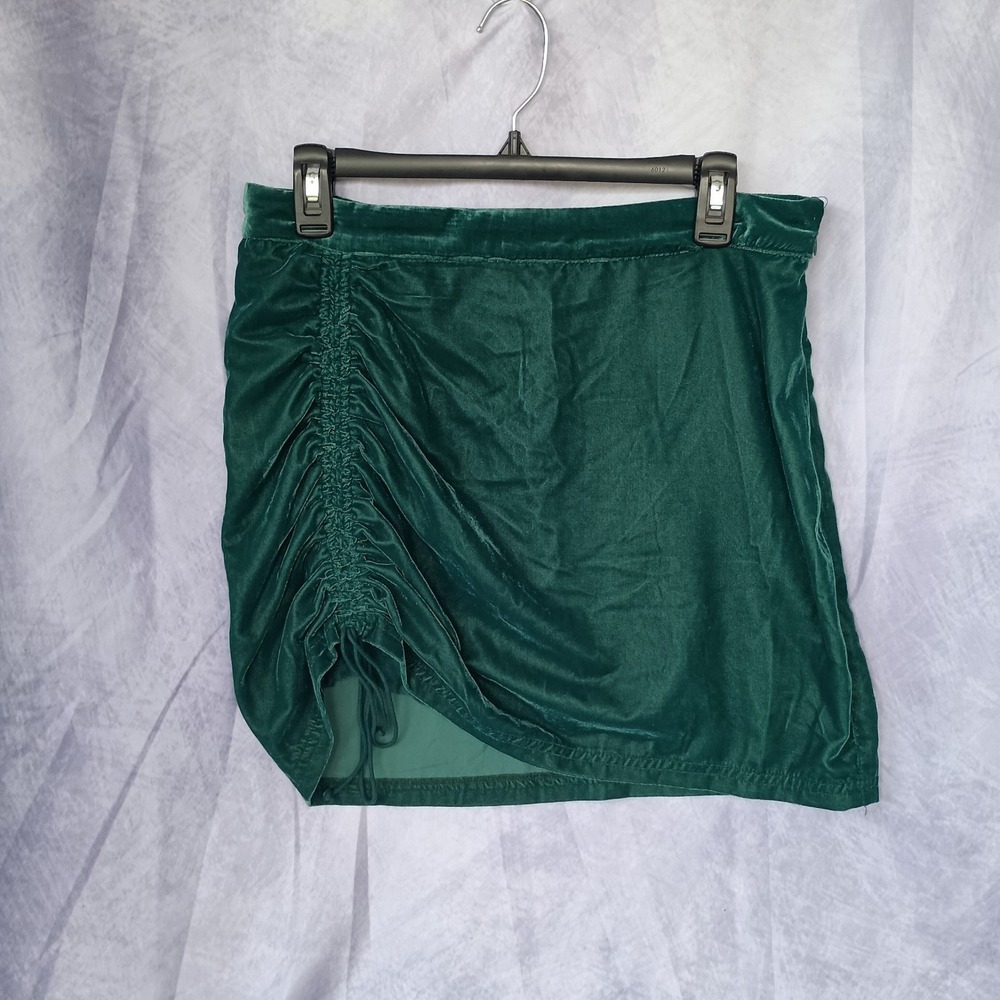 Free People Emerald Green Velvet Ruched Mini Skirt Size 12